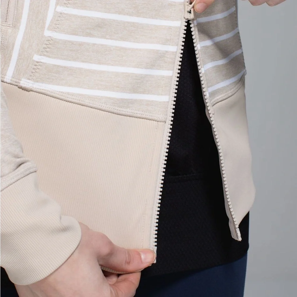 Lululemon Nice Asana Jacket -Deauville Stripe Heathered Cashew/White Size 10